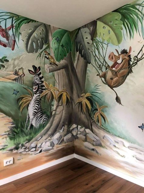 Diy Forest Mural Nursery, Murals For Nursery, Forest Wall Mural Painted, Enchanted Forest Mural, Nature Murals, Fairy Mural, Disney Wall Murals, Nature Mural, Kids Jungle Room