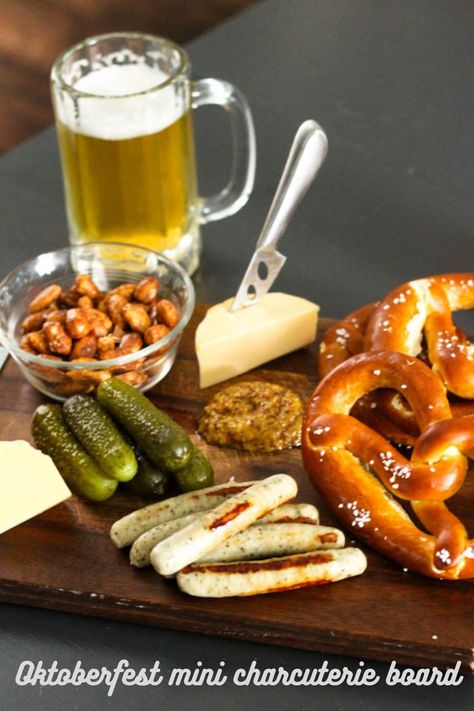 If you can't go to Germany to celebrate Oktoberfest, there's no better way to bring the flavors of Germany into your home than with this delicious Oktoberfest mini Charcuterie board. October Fest Charcuterie Board, Oktoberfest Charcuterie, Easy Octoberfest Appetizers, Appetizers For Octoberfest Party, Snacks For Octoberfest, Oktoberfest Board, Mini Charcuterie Board, October Festival, Charcuterie Box