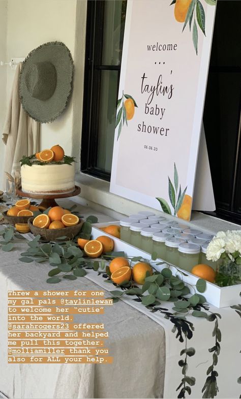 Citrus Baby, Peach Baby Shower, Orange Baby Shower, Orange Party, Summer Baby Shower, Diy Shower, Baby Shower Table, Orange Baby, Baby Shower Inspiration