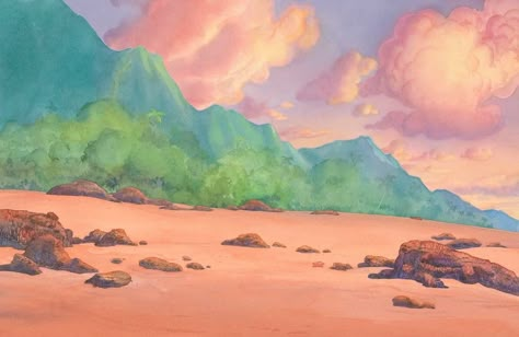 Take in the scenery of Lilo & Stitch with these original backgrounds from the film, courtesy of the Walt Disney Animation Research Library. Lilo And Stitch 2002, Lilo And Stitch Shirt, Background Disney, Lilo Y Stitch, Disney Background, Walt Disney Animation, Walt Disney Animation Studios, Stitch Shirt, Cartoon Background