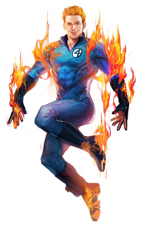 Human Torch Fanart, Mcu Art, Tony Stark Fanart, Steve Tony, Avengers Academy, Fantastic Four Marvel, Johnny Storm, Avengers Movie, Iron Man Movie