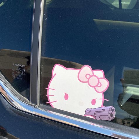 Hello Kitty Car Decals, Kawaii Car Stickers, Hello Kitty Car Sticker, Hello Kitty Car Decor, Kuromi Car Accessories, Car Decor Pink, Cute Cars Accessories, Girly Car Decor, Pink Car Decor