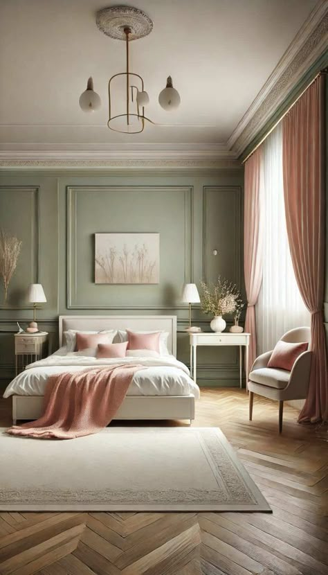 35 Sage Green Bedroom Ideas That Will Help You Achieve Zen 40 Light Bedroom Colors, Pink And Green Bedroom Ideas, Pink And Green Bedroom, Pink Green Bedrooms, Wooden Bed Frame Rustic, Green Bedroom Ideas, Branding Content, Pink Bedroom Ideas, Tranquil Bedroom