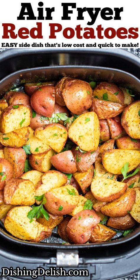 Red Potatoes In Microwave, Red Potato Air Fryer, Red Skin Potato Recipes Air Fryer, Air Fryer Baby Red Potatoes, Red Potatoes Air Fryer, Baby Red Potato Recipes, Red Potatoes In Air Fryer, Red Potato Wedges, Air Fryer Red Potatoes