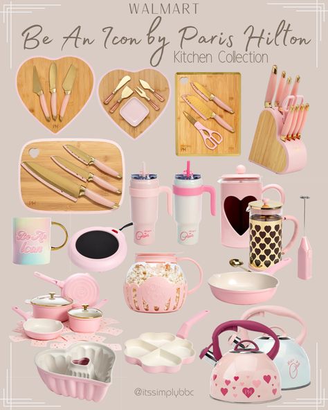 New Kitchen Collection @Walmart Be An Icon by Paris Hilton They are the cutest and in pink. Tap photo to shop. #commissionlink #itssimplybbc #beanicon #parishilton #beaniconbyparishilton #beaniconparishilton #parishiltoncollection #parishiltonkitchen #parishiltonkitchencollection #walmart #walmartonly #onlyatwalmart #pink #pinkcollection #kitchencollection #collection Pink Kitchen Set, Paris Hilton Home Decor, Paris Hilton Kitchen Collection, Paris Hilton Kitchen, Paris Hilton Kitchen Set, Pink Kitchen Essentials, Paris Hilton Cookware, Pink Kitchen Supplies, Pink Kitchen Tools