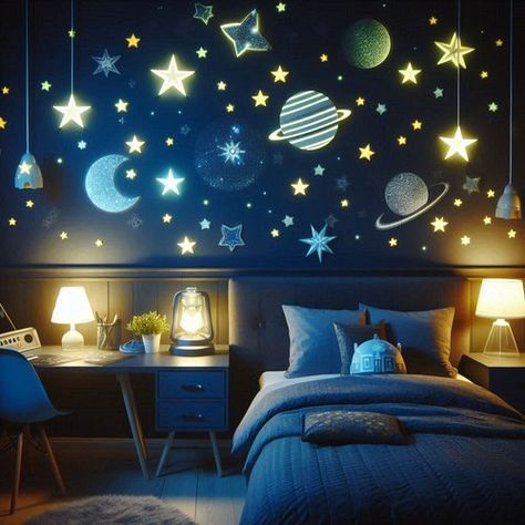 Space Theme Bedroom, Theme Bedroom Ideas, Sims Interior Design, Bedroom Ideas For Kids, Planet Crafts, Starry Night Wallpaper, Sims Interior, Space Themed Room, Space Themed Bedroom