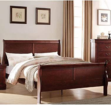 King Bed Frame, Harper&Bright Designs Solid Wooden King Size Platform Bed with Headboard & Footboard, Box Spring Needed, Easy Assembly, King Size, Cherry King Sleigh Bed, Sleigh Bedroom Set, King Size Platform Bed, Eastern King Bed, Sleigh Bed, Queen Platform Bed, Louis Philippe, King Bed Frame, Classic Bedroom