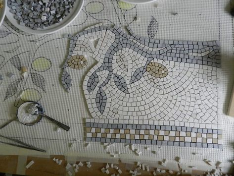 Making a mosaic hour by hour by Helen Miles Mosaics Diy Tile Mosaic, Concrete Casting, Painted Tiles, Custom Fireplace, Yellow House, Diy Tile, Family Brand, Mosaic Table, Hand Painted Tiles