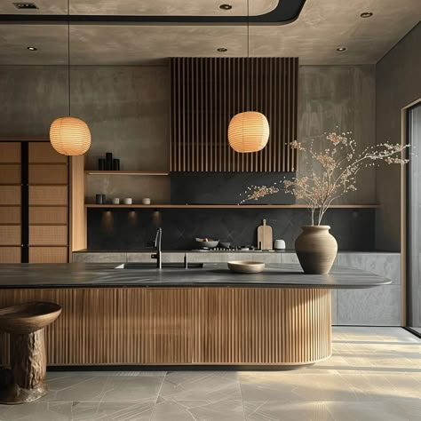 Japandi Kitchen, Kitchen Island Cabinets, Bespoke Kitchen Design, Japandi Interior, Japandi Style, Kitchen Concepts, Modern Kitchen Cabinets, Scandinavian Kitchen, House Design Kitchen