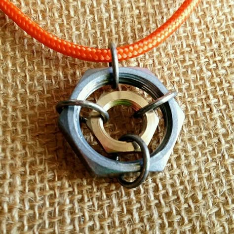 Washer Jewelry, Hardware Jewelry, Industrial Jewelry, Mens Gold Jewelry, Hex Nut, Mens Gold, Bijoux Diy, Cord Necklace, Turquoise Jewelry