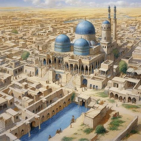 Desert Castle Fantasy Art, Ancient Middle Eastern Architecture, Arab Castle, Persian Castle, Arabian Palace, Islamic City, Ancient Persian Art, Architecture Mapping, Persian Empire