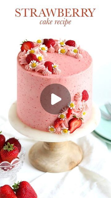 Whitney DePaoli | Sugar & Sparrow on Instagram: "STRAWBERRY CAKE RECIPE 🍓🍰 it’s officially strawberry season and if this isn’t already on your list of cakes to bake, ADD IT ♥️ it’s super soft, extra moist, and the flavor is incredible between the reduced puree in the cake batter + strawberry buttercream. I use freeze-dried berries in the frosting, but I do have a fresh strawberry buttercream recipe that works just as well. ⁣
⁣
🍓The full recipe is linked in my bio + on my blog at sugarandsparrow.com/strawberry-cake-recipe⁣⁣
⁣
The layer cake version is so fun to decorate with pretty piping and chamomile flowers but I have a strawberry sheet cake variation that’s even EASIER to decorate (and just as tasty!)🙌🏼⁣ stay tuned! ⁣
⁣⁣
#strawberrycake #strawberry #pinkcake #strawberrybuttercream Cakes To Bake, Strawberry Sheet Cake, Strawberry Sheet Cakes, Strawberry Layer Cakes, Strawberry Cake Recipe, Fresh Strawberry Cake, Strawberry Season, Strawberry Cake Recipes, Strawberry Buttercream