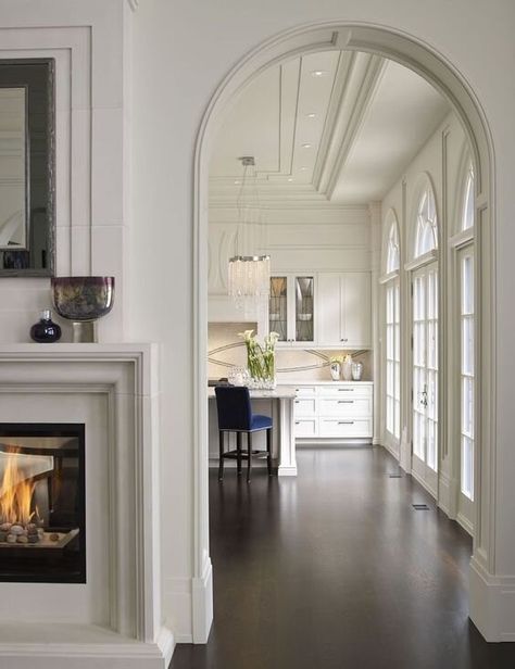 Arched Doorway, Living Room Classic, Dark Wood Floors, Trendy Living Rooms, Classic Home Decor, Ceiling Lights Living Room, Classical Architecture, Interior Home, Traditional Interior