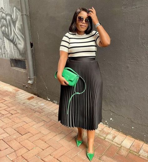 Chic Pleated Skirt Outfit, Pleated Skirt Outfit Summer Casual, Stylish Work Outfits Plus Size, Plus Size Church Outfits Black Women, Modest Elegant Outfits Classy, Black Women Church Fashion, Cute Church Outfits Black Women, Church Outfit Black Women Summer, Pleated Skirt Outfit Fall