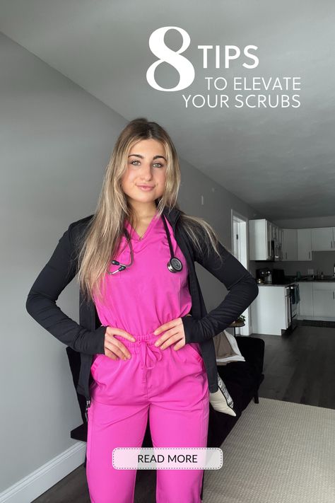 Fall Scrubs Outfit, Scrubs Tucked In, Nurse Casual Outfit, Scrub Uniform Aesthetic, Scrubs Cute Outfit, Nurses Outfits Scrubs, Cute Scrub Looks, Scrubs And Crocs Outfit, What To Wear Under Scrubs