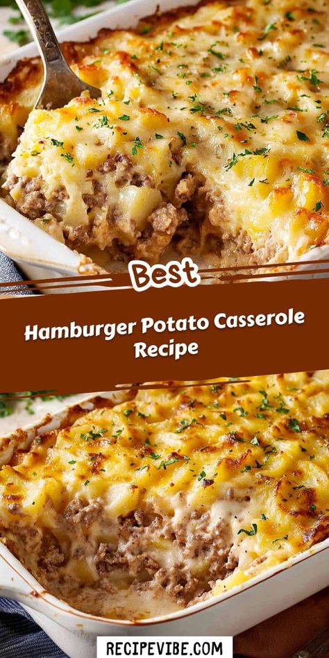 Want a crowd-pleasing dish that’s both filling and flavorful? This Hamburger Potato Casserole Recipe is a wonderful choice, blending ground beef with layers of cheesy potatoes. Don’t forget to save this recipe for future family dinners or potlucks! Potato Hamburger Cheese Casserole, Sunday Dinner Ideas Hamburger Meat, Hamburger Meat Mashed Potatoes Recipes, Hamburger Helper With Potatoes, What To Make With Hamburger Meat Dinners, Easy Hamburger Supper Ideas, Potato Burger Casserole, Dinners Made With Hamburger, Ground Meat And Potato Casserole