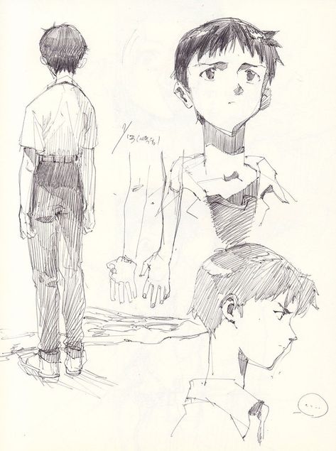 Shinji Fanart, Manga Making, Ink Swatches, Shinji Ikari, Evangelion Art, Neon Evangelion, 캐릭터 드로잉, Arte Sketchbook, Old Anime