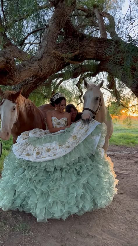 Mexican Quincenera Dresses, Teal 15 Dresses, Western Quince Dress, Sage Green Charro Dress, Charro 15 Dresses, Quince Mexican Theme Dress, Mexican Quinceanera Dress, Green Charro Quinceanera Theme, Quinceñera Dresses Charro