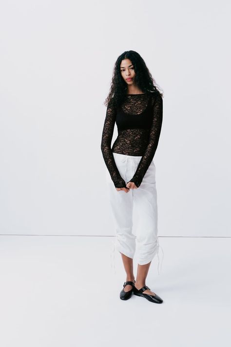 BODY ENCAJE MANGA LARGA Long Sleeve Lace Bodysuit, Body Encaje, Zara Summer, Sheer Bodysuit, Bateau Neck, Sleeveless Tops, Lace Bodysuit, Top Collection, Zara United States