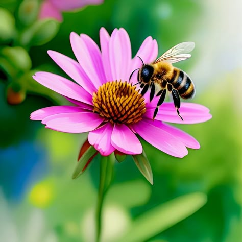 Honey Bee On Flower, Facts About Honey Bees, Aesthetic Flower Tattoo, Nature Aesthetic Art, Bees On Flowers, Honey Bee Images, Honey Bee Pictures, Bee Pictures Art, Facts About Honey