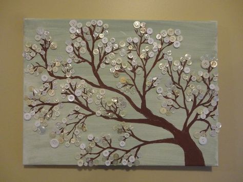 Beads Art On Canvas, Bead Art On Canvas, Beads On Canvas, Button Tree Art, Button Trees, Button Canvas, Buttons Art, Button Creations, Button Tree