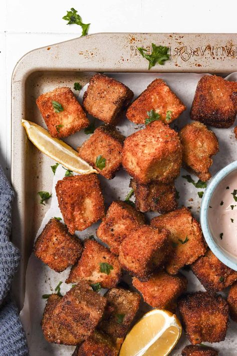 The Best Tofu "Chicken" Nuggets: Pan Fried or Baked - Wooed By The Food Tofu Chicken Nuggets, Cauliflower Nuggets, Best Tofu, Breaded Tofu, Tofu Nuggets, Buffalo Tofu, Tofu Chicken, How To Press Tofu, Vegan Ranch