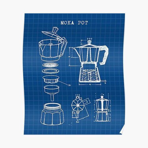 Moka Pot Drawing, Coffee Blueprint, Product Design Poster, Blueprint Design, International Coffee Day, Posters Ideas, Blueprint Drawing, Shop Floor, Random Designs