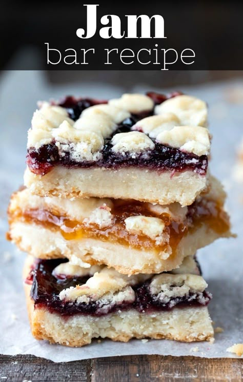 Jam bar recipe - a layer of sweet jam in between melt-in-your-mouth shortbread layers. Jelly Bars Recipe, Recipe Using Jam, Jam Bar, Jam Bars, Roast Beef Sandwich, Sandwich Bar, Shortbread Bars, Dessert Bar Recipe, Pie Bars