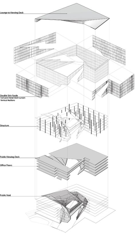 Structural Diagram Architecture, Structure Diagram Architecture, Architecture Structure Diagram, Structural Diagram, Public Void, Serie Architects, Sectional Perspective, Structural Model, Office Block