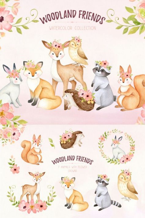 Illustrated Jungle: Watercolour Clipart Extravaganza Jungle Clipart, Creative Clips Clipart, Puppy Portraits, Cartoon Crazy, Watercolor Nursery, Woodland Friends, Cat Clipart, Forest Creatures, Watercolor Illustrations