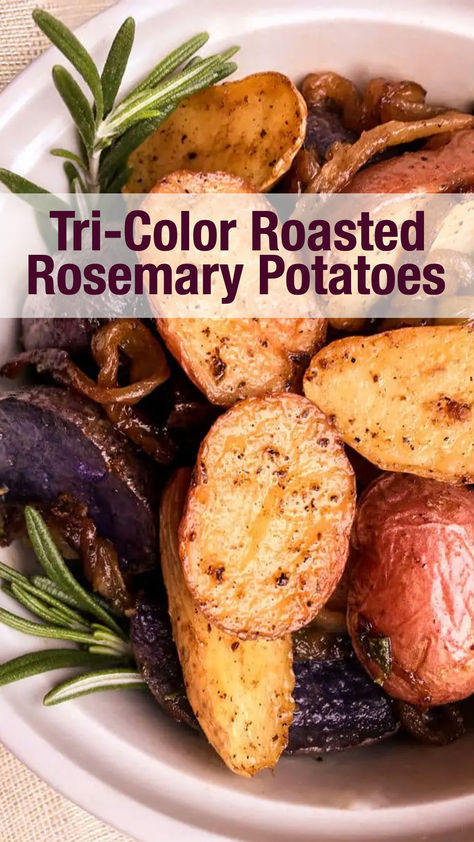 Tri-Color Rosemary Potatoes are a visually stunning and flavorful side dish that adds a touch of elegance to any meal. This dish features a vibrant medley of red, yellow, and purple potatoes, each contributing its own unique flavor and texture. National Potato Day, Rosemary Potatoes, Purple Potatoes, Plant Based Dinner, Fingerling Potatoes, Potato Sides, Clean Cooking, Wellness Recipes, Potato Side Dishes