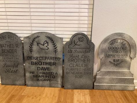 These are SVG files for The Haunted Mansion Tombstones that I have been creating in VCarve. For Madame Leota I used https://www.thingiverse.com/thing:3848250. Haunted Mansion Tombstones, Diy Haunted Mansion, Tombstone Diy, Haunted Mansion Decor, Madame Leota, Goth Garden, Halloween Tombstones, The Haunted Mansion, Disney Haunted Mansion