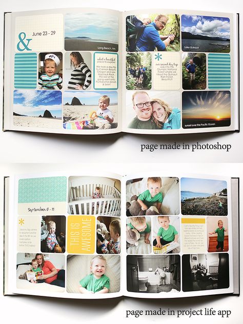 our family yearbook + project life app tips - Miss Freddy Photo Book Inspiration, Family Yearbook, Project Life App, Digital Project Life, Photobook Layout, Photobook Design, Yearbook Layouts, Project Life Scrapbook, Diy Photo Book