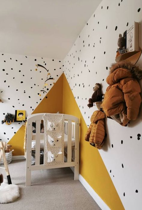 Polka Dot Bedroom, Yellow Kids Rooms, Polka Dot Nursery, Boy Room Paint, Pokemon Room, Yellow Nursery, Kids Bedroom Inspiration, Nursery Room Design, Kids Interior Room