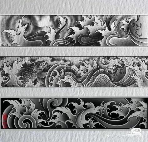 Japanese Banner Tattoo, Japanese Arm Band Tattoo Design, Japanese Arm Band Tattoo, Japanese Waves Tattoo Design, Japanese Band Tattoo, Japanese Armband Tattoo, Japanese Arm Band Tattoos For Men, Japanese Water Tattoo, Tato Geisha