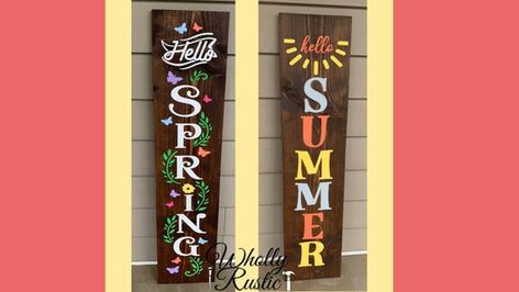 Reversible Porch Sign, Summer Wood Sign, Summer Porch Signs, Hello Spring Sign, Summer Porch Decor, Senior Center, Wooden Welcome Signs, Signs Diy, Front Porch Signs