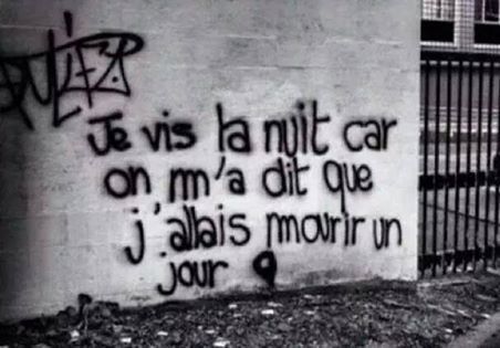 Je vis la nuit Citation Rap, Tag Street Art, Street Quotes, Quote Citation, French Quotes, Minions Funny, Poetry Quotes, Wall Quotes, Positive Attitude