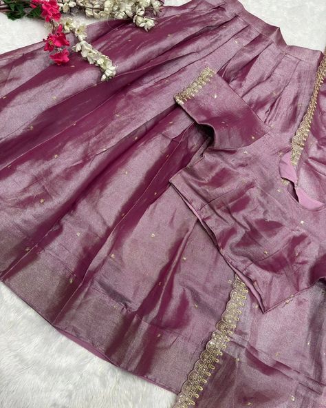 🏃‍♀️new launching lehenga🏃‍♀️ *Lehenga Fabric*:- Pure Dual tone Tissue silk with Beautifully embroidered butti with fine finishing Pleated *lehenga Waist*:- 42, *Length*:- 42” *Blouse Fabric*:- Pure dual tone Tissue silk with Beautifully embroidery butti with designer Cutwork Sleeves and Designer back *Dupatta* :- Premium Quality dual Tone tissue silk with embroidery sequince work and fine finishing Cutwork *Length*:- 2.5mt *price:1280+ shipping* *Quality assured* ** available* Tissue Choli Design, Tissue Lehenga Blouse Designs, Tissue Silk Dress, Tissue Cloth Dresses, Tissue Fabric Dress Design, Tissue Lehenga Designs, Tissue Fabric Lehenga, Embroidery Butti, Tissue Lehenga