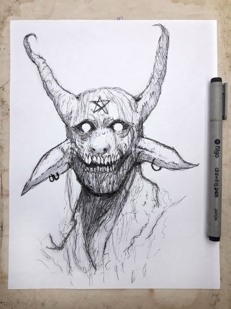 Demonio, demons, horns. Creepy Sketches, Cthulhu Art, Lovecraft Cthulhu, Horror Drawing, Body Sketches, Candy Skulls, Look Rock, Deer Skulls, Red Skull