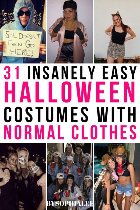 Loveeee this post! I am always trying to come up with a last minute Halloween costume with normal clothes and needed this inspiration! This year, Halloween is going to be a breeze with these sexy, funny, and spooky Halloween costumes with normal clothes! Halloween Costumes In Closet, Come On Eileen Costume, Halloween Costume Normal Clothes, Halloween Costumes Low Effort, Sick And Tired Halloween Costume, Halloween Costume With Clothes In Closet, Halloween Practice Costumes, Simple Mom Halloween Costumes, Miss Rachel Halloween Costume