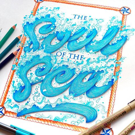 Sea Typography Design, Wave Lettering, Ocean Typography, Urdu Writing, Typographic Artwork, Word Drawings, Doodle Print, Typo Design, Poster Typography