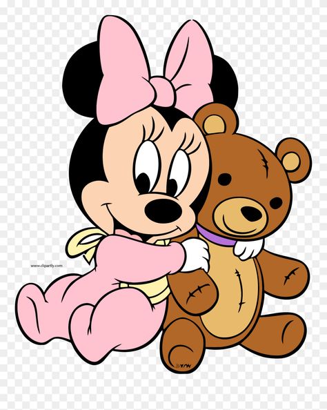 Hugging Teddy Bear, Disneyland Birthday, Disney Babies, Disney Clipart, Minnie Mouse Images, Minnie Mouse 1st Birthday, Famous Characters, Mickey Mouse Art, Baby Minnie