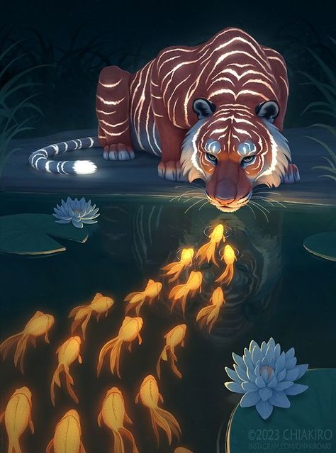 Animals in Art through History | "The Messengers" by artist "Chiakiro."  Digital art | Facebook Animals In Art, Tiger Drawing, Big Cats Art, Disney Artwork, Tiger Art, So Busy, Girly Art, Wildlife Art, Cat Drawing