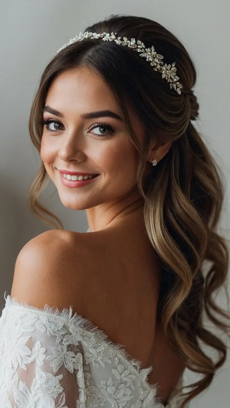 Discover 15 Bridesmaid Hairstyle Gems: From Elegant Updos to Chic Down Styles 33 Wedding Hair With Side Bangs, Wedding Hair Fine Hair Down, Half Up Half Down Wedding Hair Headband, Simple Wedding Hairstyles Medium, Half Up Half Down Hair Shoulder Length, Bridal Hair Down With Headpiece, Straight Bridal Hair, Straight Hair Bride, Long Straight Wedding Hairstyles