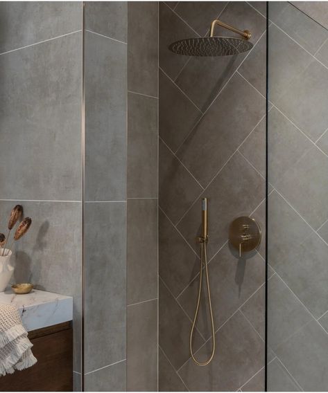 Taupe Tile, Topps Tiles, Ensuite Bathroom, Grey Tiles, Grey Tones, Modular Design, Wall Paint, Bathroom Inspiration, Neutral Tones