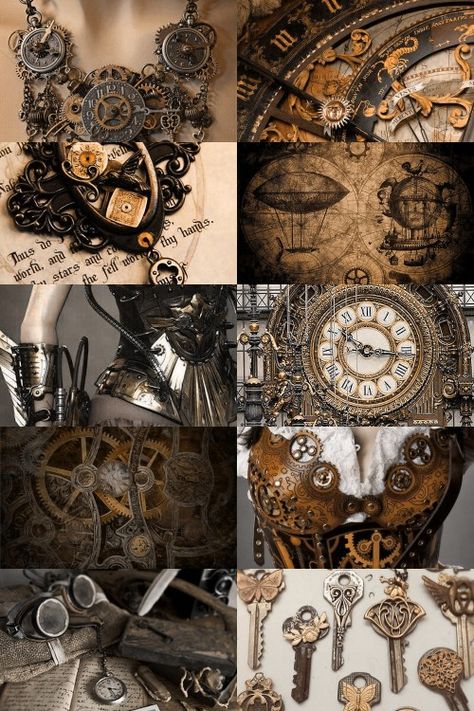 Aetherpunk Aesthetic, Steampunk Aesthetic Wallpaper, Steampunk Aesthetic Dark, Clockpunk Aesthetic, Gears Aesthetic, Clockwork Aesthetic, Steam Aesthetic, Steampunk Moodboard, Aesthetic Steampunk