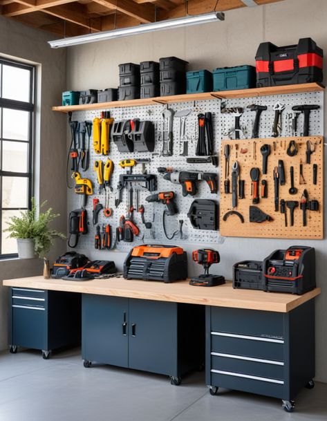 Workshop In Garage, Shop Organizing Ideas, Small Garage Workshop Ideas, Garage Table Ideas, Work Benches Garage Workshop, Home Workshop Ideas, Garage Workstation, Garage Workbench Ideas, Outdoor Workshop