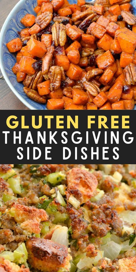 Add these amazing, easy gluten free side dish recipes to your Thanksgiving plan this year! Gluten Free Side Dish For Thanksgiving, Thanksgiving Sides Gluten Free Dairy Free, Gluten Free Thanksgiving Dressing, Gluten Free Side Dishes For Thanksgiving, Gluten Free Veggie Side Dishes, Vegetable Side Dishes Gluten Free, Thanksgiving Recipes Gluten Free Dairy, Vegetarian Gluten Free Thanksgiving, Gluten Free And Dairy Free Thanksgiving