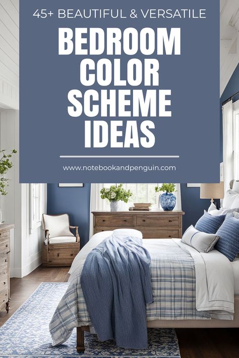 What's your bedroom style? Are you a calm and collected minimalist or a bold and bright free spirit? Whatever your vibe, we've got the perfect bedroom color palette to match your mood Explore 45+ bedroom color schemes that will help you create a peaceful and inviting space that reflects your personality. #BedroomColorsAndMoods #MoodBoard #ColorPsychology #BedroomInspiration Soft Bedroom Colors Wall, Cozy Color Palette Bedroom, Blue Painted Bedroom Ideas, Wall Colors For Small Bedrooms, Guest Bedroom Decor Ideas Colour Schemes, Bedroom Colour Inspirations, Blue Masculine Bedroom, Bedrooms With Color, Boy Bedroom Color Ideas