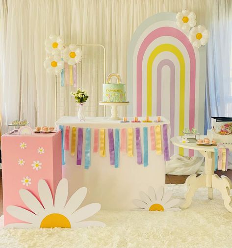 Rainbow and daisies for Cande! Flowers And Rainbows Birthday, Rainbow Daisy Birthday Party, Daisies Birthday, Flowers And Rainbows, Daisy Birthday Party, Turtle Birthday Parties, Rainbow Daisy, Prince Birthday Party, Ninja Turtles Birthday Party